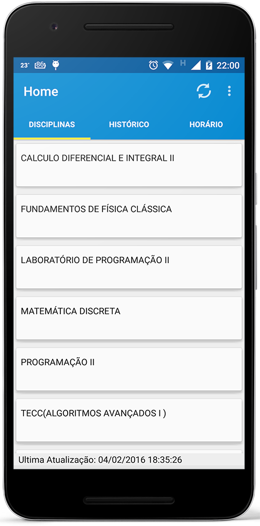 Tela das Disciplinas